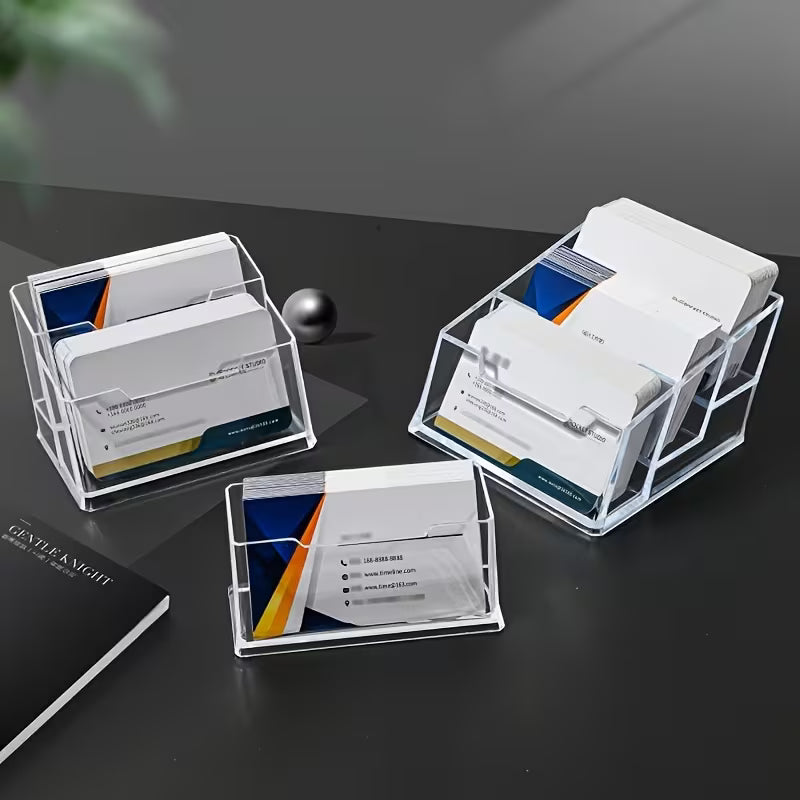 Acrylic Transparent Business Card Holder, Office Card Display Stand, Stylish Acrylic Desktop Card Clip.